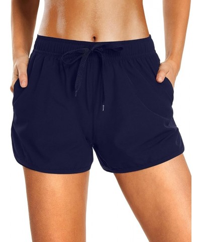 Women's Swim Shorts Sporty Boardshorts with Pockets Swim Bottom Unlined Dark Blue $13.74 Swimsuits