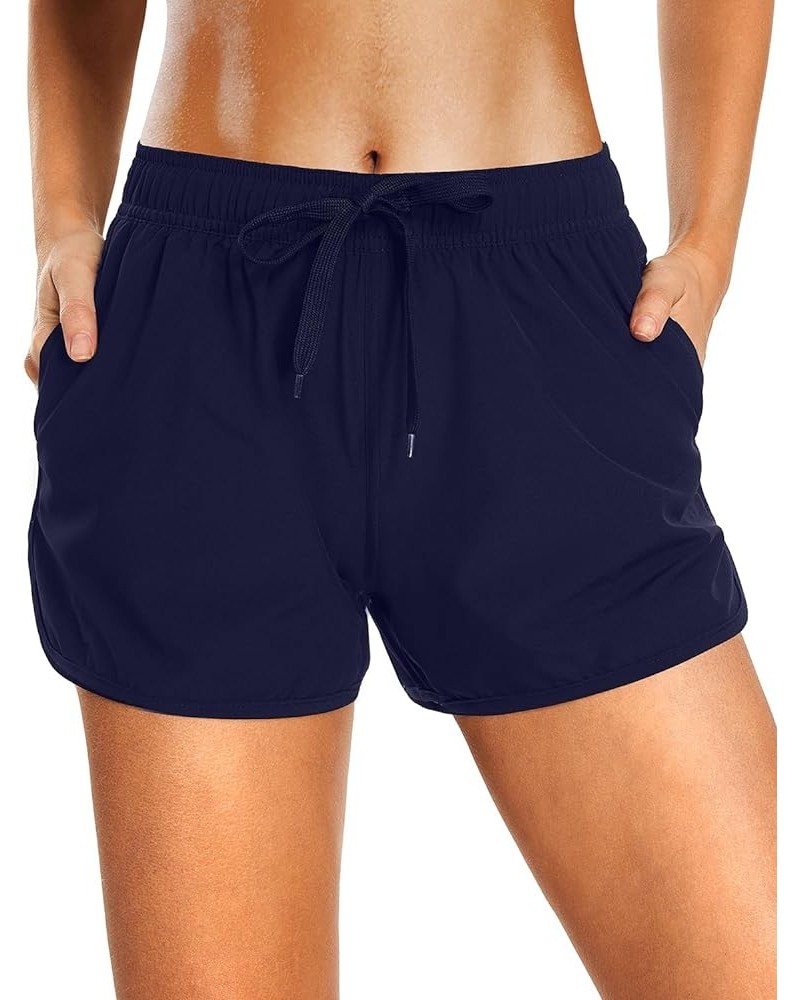 Women's Swim Shorts Sporty Boardshorts with Pockets Swim Bottom Unlined Dark Blue $13.74 Swimsuits