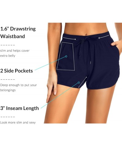 Women's Swim Shorts Sporty Boardshorts with Pockets Swim Bottom Unlined Dark Blue $13.74 Swimsuits