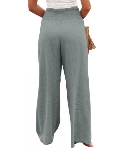 Women's Linen Wide Leg Pants Elastic High Waisted Palazzo Pants Lounge Yoga Trousers with Pockets Grey 1 $20.64 Others