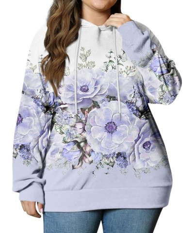 Women's Sweatshirt Plus Size Pullover Hoodie Flower Print Long Sleeve Hooded Sweatshirt Oversized, L-5XL Sky Blue $11.20 Hood...