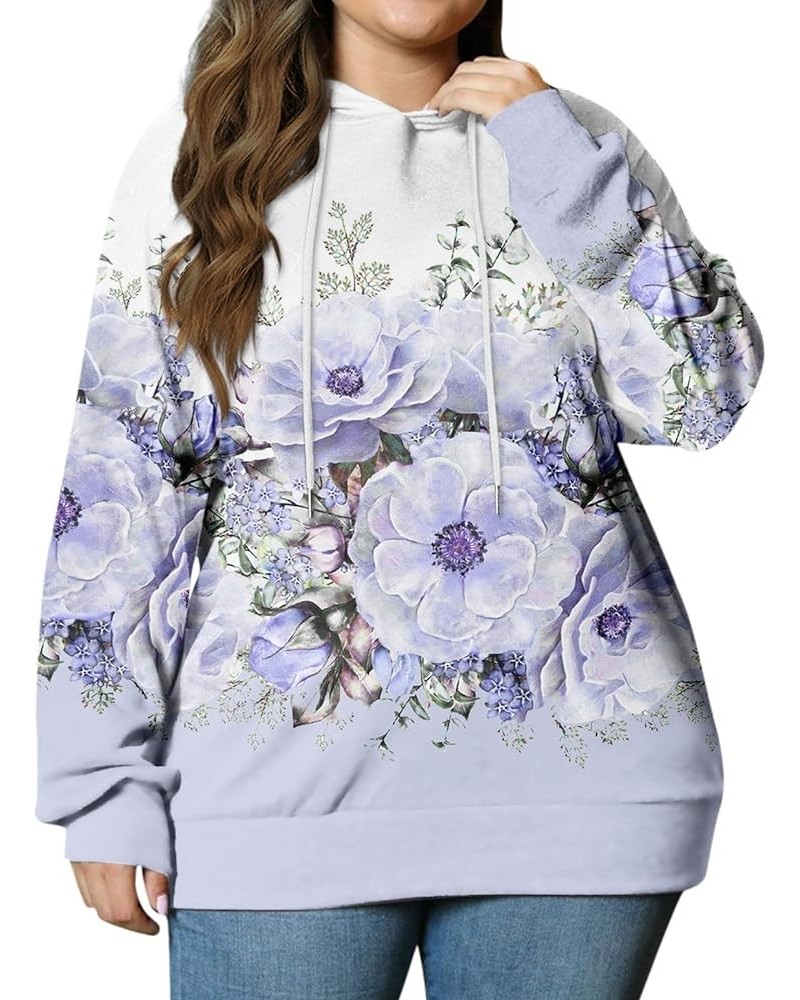 Women's Sweatshirt Plus Size Pullover Hoodie Flower Print Long Sleeve Hooded Sweatshirt Oversized, L-5XL Sky Blue $11.20 Hood...