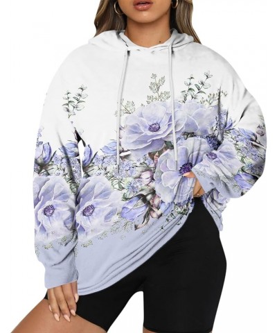 Women's Sweatshirt Plus Size Pullover Hoodie Flower Print Long Sleeve Hooded Sweatshirt Oversized, L-5XL Sky Blue $11.20 Hood...