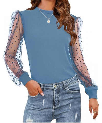 Womens Tunic Tops Puff Sleeve Crew Neck Long Sleeve Shirts Curved Hem 12-blue $11.79 Tops