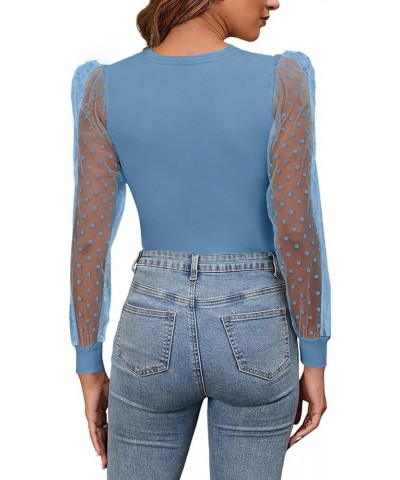 Womens Tunic Tops Puff Sleeve Crew Neck Long Sleeve Shirts Curved Hem 12-blue $11.79 Tops