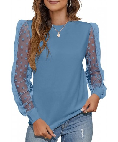 Womens Tunic Tops Puff Sleeve Crew Neck Long Sleeve Shirts Curved Hem 12-blue $11.79 Tops