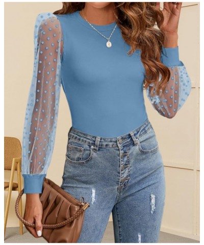 Womens Tunic Tops Puff Sleeve Crew Neck Long Sleeve Shirts Curved Hem 12-blue $11.79 Tops