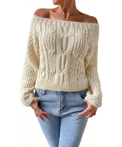 Women's Casual Long Sleeve Off Shoulder Soft Knit Loose Fit Pullover Sweater Apricot $16.63 Sweaters