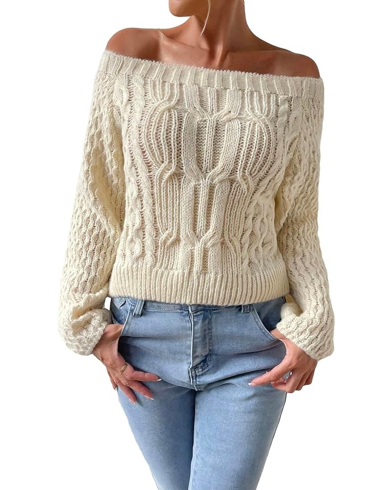 Women's Casual Long Sleeve Off Shoulder Soft Knit Loose Fit Pullover Sweater Apricot $16.63 Sweaters