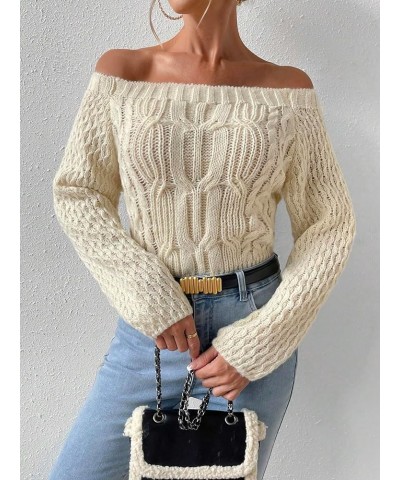 Women's Casual Long Sleeve Off Shoulder Soft Knit Loose Fit Pullover Sweater Apricot $16.63 Sweaters