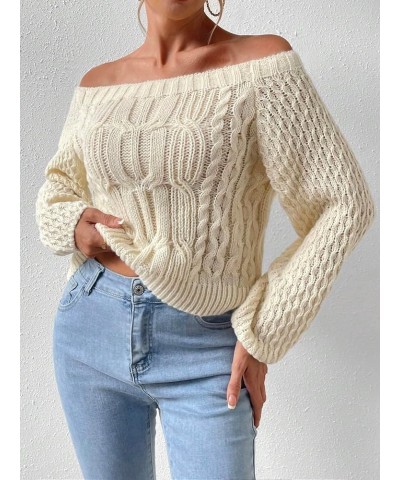 Women's Casual Long Sleeve Off Shoulder Soft Knit Loose Fit Pullover Sweater Apricot $16.63 Sweaters