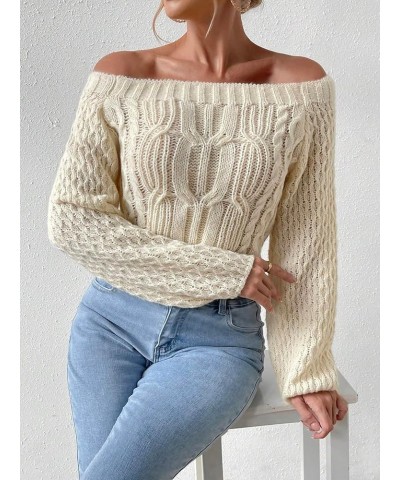 Women's Casual Long Sleeve Off Shoulder Soft Knit Loose Fit Pullover Sweater Apricot $16.63 Sweaters