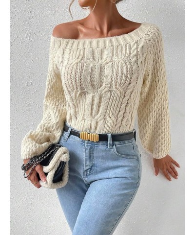 Women's Casual Long Sleeve Off Shoulder Soft Knit Loose Fit Pullover Sweater Apricot $16.63 Sweaters