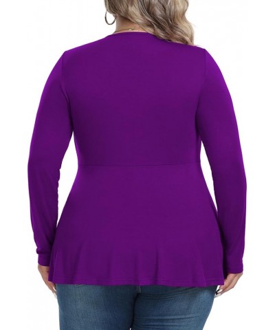 Women Plus Size Shirt Long Sleeve Ruffle Tops Pleated Casual V Neck Tunic Top Purple $14.49 Tops