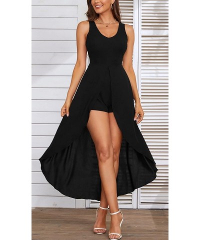 Womens Sleeveless Scoop Neck Floral Rayon Party Split Maxi Romper Dress Black $17.60 Dresses