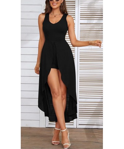 Womens Sleeveless Scoop Neck Floral Rayon Party Split Maxi Romper Dress Black $17.60 Dresses