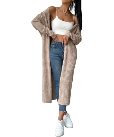 Women's Open Front Cardigan Sweaters Bishop Long Sleeve Longline Outwear with Pockets Khaki $14.99 Sweaters