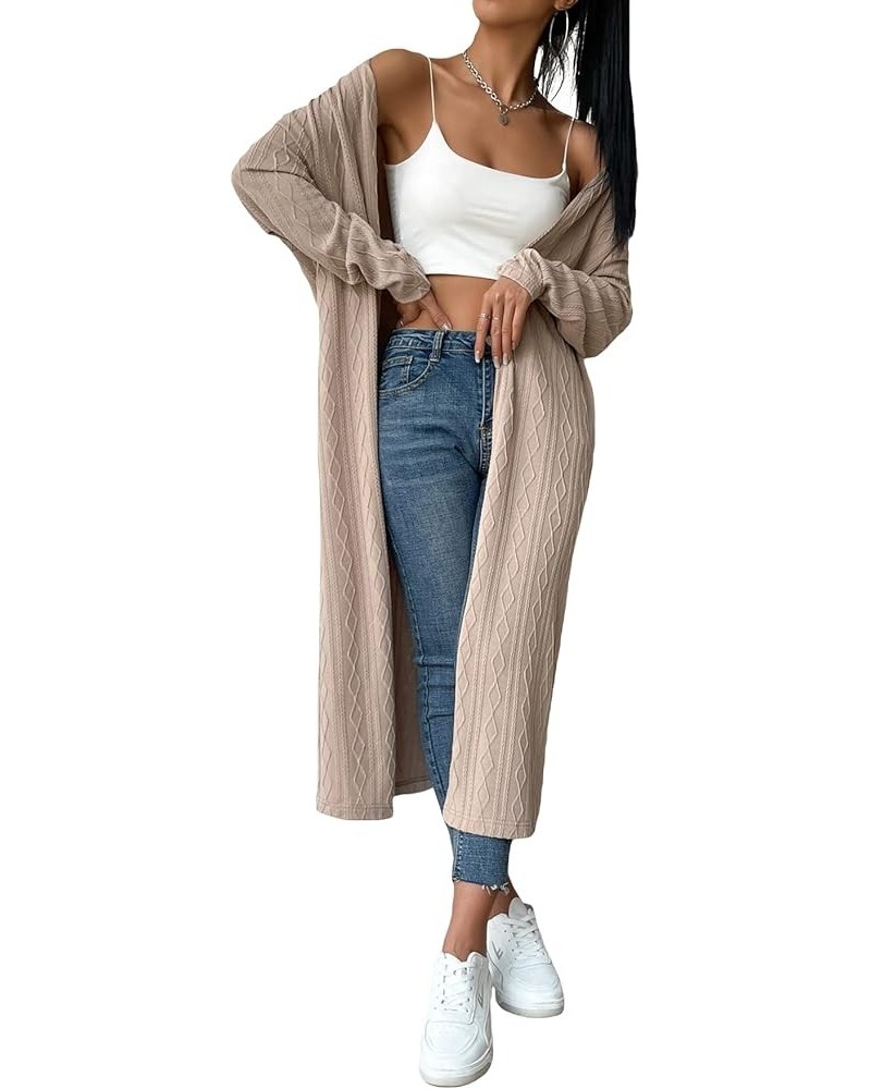 Women's Open Front Cardigan Sweaters Bishop Long Sleeve Longline Outwear with Pockets Khaki $14.99 Sweaters