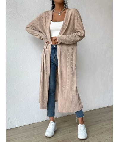 Women's Open Front Cardigan Sweaters Bishop Long Sleeve Longline Outwear with Pockets Khaki $14.99 Sweaters