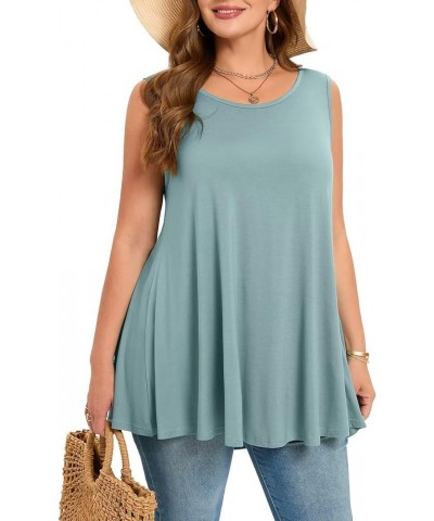 Sleeveless Tops for Women Summer Plus Size Tunic Tops Round Neck Casual Flowy Tank Tops Loose Fit Grayish Green $15.11 Tanks