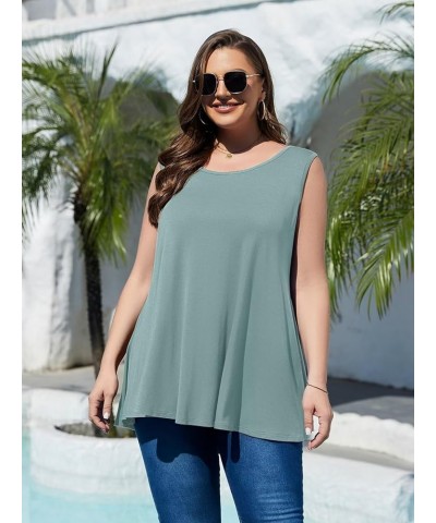 Sleeveless Tops for Women Summer Plus Size Tunic Tops Round Neck Casual Flowy Tank Tops Loose Fit Grayish Green $15.11 Tanks