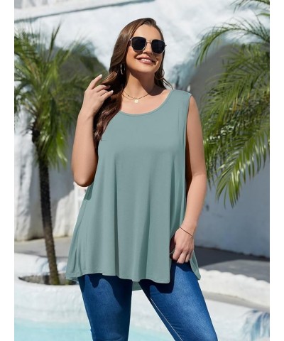 Sleeveless Tops for Women Summer Plus Size Tunic Tops Round Neck Casual Flowy Tank Tops Loose Fit Grayish Green $15.11 Tanks