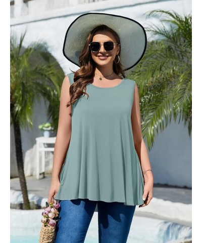 Sleeveless Tops for Women Summer Plus Size Tunic Tops Round Neck Casual Flowy Tank Tops Loose Fit Grayish Green $15.11 Tanks