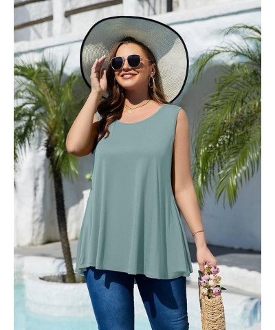 Sleeveless Tops for Women Summer Plus Size Tunic Tops Round Neck Casual Flowy Tank Tops Loose Fit Grayish Green $15.11 Tanks