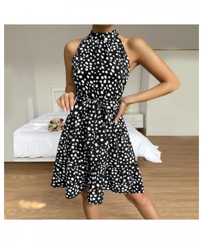 Women Mini Dresses Turtleneck Cotton Linen Beach Sleeveless Floral Dress Ruffle Flowy Swing Tunic Sundresses 19-black $6.43 D...