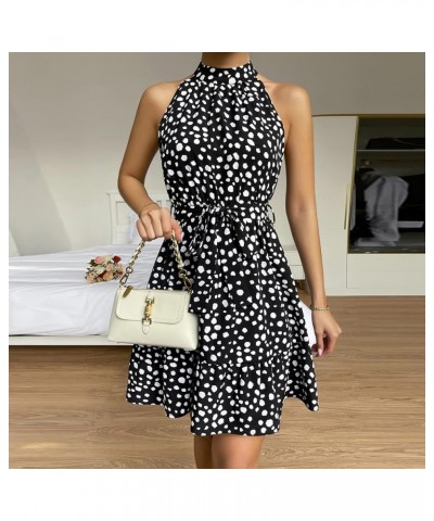 Women Mini Dresses Turtleneck Cotton Linen Beach Sleeveless Floral Dress Ruffle Flowy Swing Tunic Sundresses 19-black $6.43 D...