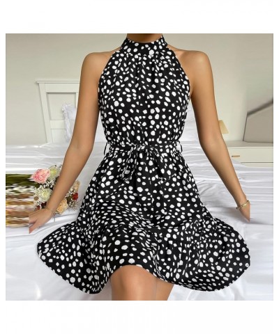 Women Mini Dresses Turtleneck Cotton Linen Beach Sleeveless Floral Dress Ruffle Flowy Swing Tunic Sundresses 19-black $6.43 D...