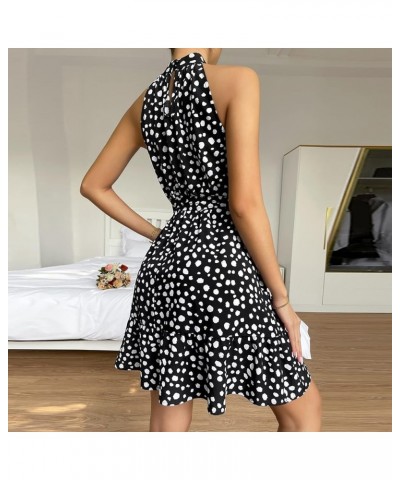 Women Mini Dresses Turtleneck Cotton Linen Beach Sleeveless Floral Dress Ruffle Flowy Swing Tunic Sundresses 19-black $6.43 D...