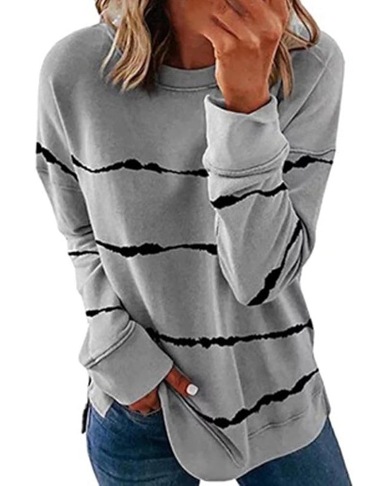 Fall Blouses For Women 2023 Casual Loose Striped Long Sleeve Pullover Tops Plus Size Crewneck Sweatshirt Shirts G02-gray $10....