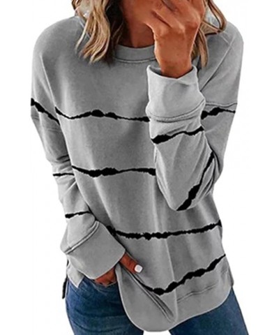 Fall Blouses For Women 2023 Casual Loose Striped Long Sleeve Pullover Tops Plus Size Crewneck Sweatshirt Shirts G02-gray $10....