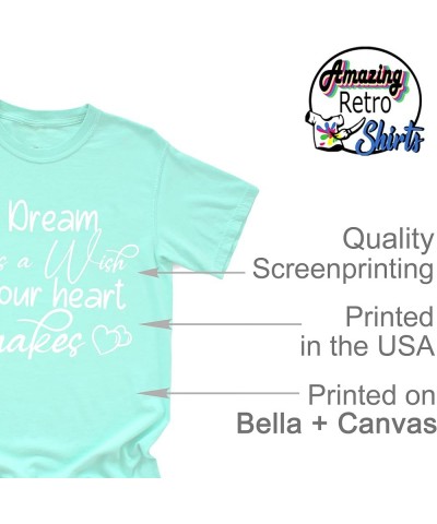 A Dream is A Wish Your Heart Makes Shirt Womens Funny Letter Printed Short Sleeve Happy Shirt Tops Mint $10.10 T-Shirts