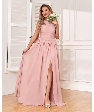 One Shoulder Bridesmaid Dresses for Women 2024 Long Pleated Chiffon Formal Evening Dresses with Slit Black $22.55 Dresses