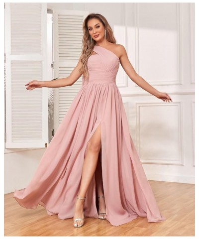 One Shoulder Bridesmaid Dresses for Women 2024 Long Pleated Chiffon Formal Evening Dresses with Slit Black $22.55 Dresses