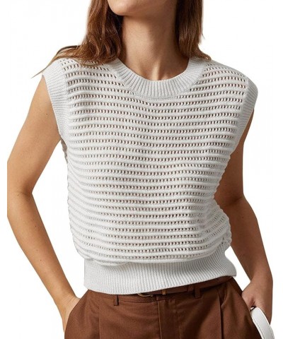 Women's Summer Knit Sweater Vest Sleeveless Casual Trendy Crew Neck Ribbed Pullover Tank Tops White $14.55 Tops