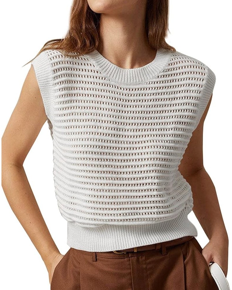 Women's Summer Knit Sweater Vest Sleeveless Casual Trendy Crew Neck Ribbed Pullover Tank Tops White $14.55 Tops