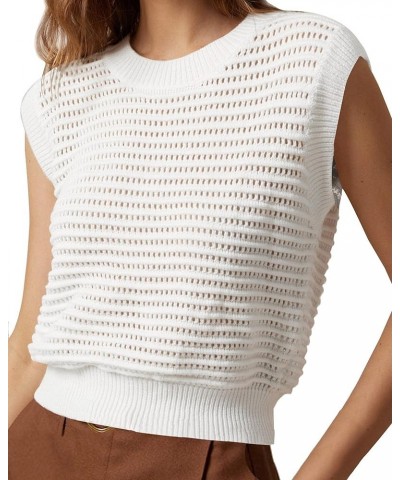 Women's Summer Knit Sweater Vest Sleeveless Casual Trendy Crew Neck Ribbed Pullover Tank Tops White $14.55 Tops