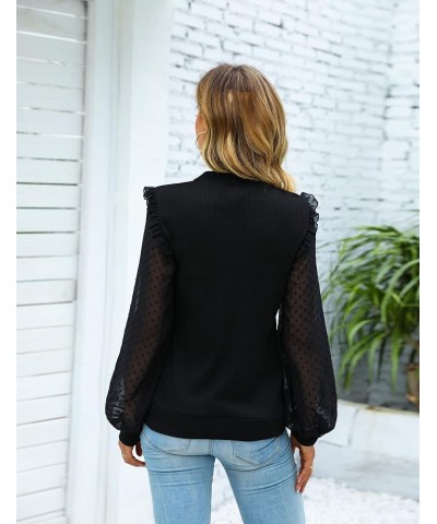 Womens Mock Neck Dressy Sweater Sheer Long Sleeve Ruffle Pullover Shirt Business Casual Knit Fall Tops Black $16.42 Sweaters