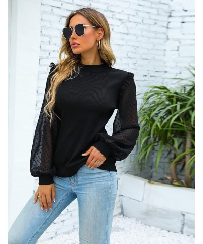 Womens Mock Neck Dressy Sweater Sheer Long Sleeve Ruffle Pullover Shirt Business Casual Knit Fall Tops Black $16.42 Sweaters