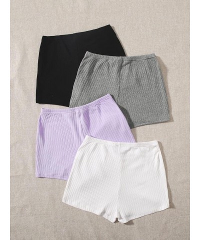 Women's 4Pcs Rib Knit Shorts Casual Elastic Waist Slim Fit Soft Yoga Bottoming Shorts Multicoloured $19.79 Activewear