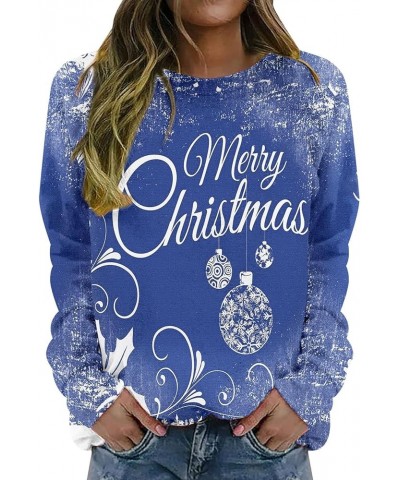 Women's Round Neck Sweatshirt Long Sleeved Raglan Santa Printed Top Fall Winter Fashion Christmas Casual Sweater P-blue $9.32...