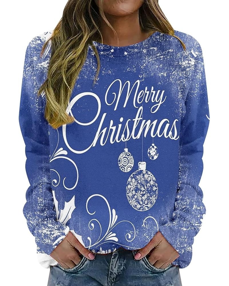 Women's Round Neck Sweatshirt Long Sleeved Raglan Santa Printed Top Fall Winter Fashion Christmas Casual Sweater P-blue $9.32...