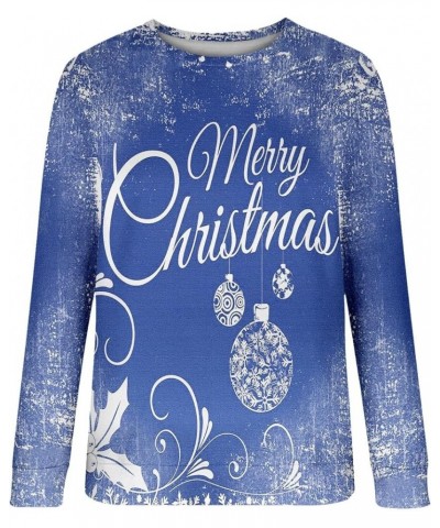 Women's Round Neck Sweatshirt Long Sleeved Raglan Santa Printed Top Fall Winter Fashion Christmas Casual Sweater P-blue $9.32...