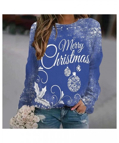 Women's Round Neck Sweatshirt Long Sleeved Raglan Santa Printed Top Fall Winter Fashion Christmas Casual Sweater P-blue $9.32...