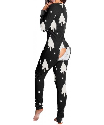 Women Butt Flap Pajamas Jumpsuit Sexy Deep V Neck Long Sleeve Bodycon Romper Overall Sleepwear X-black $13.19 Jumpsuits