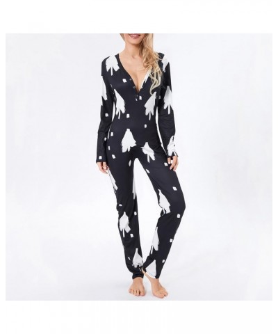 Women Butt Flap Pajamas Jumpsuit Sexy Deep V Neck Long Sleeve Bodycon Romper Overall Sleepwear X-black $13.19 Jumpsuits