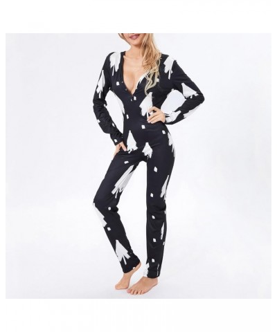 Women Butt Flap Pajamas Jumpsuit Sexy Deep V Neck Long Sleeve Bodycon Romper Overall Sleepwear X-black $13.19 Jumpsuits